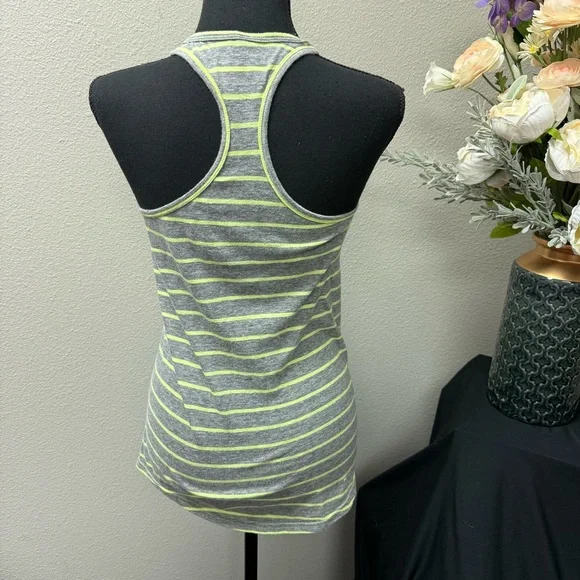 Under Armour XS Gray Neon Stripe HeatGear Racerback Semi-Fitted Tank Top - Picture 3 of 7